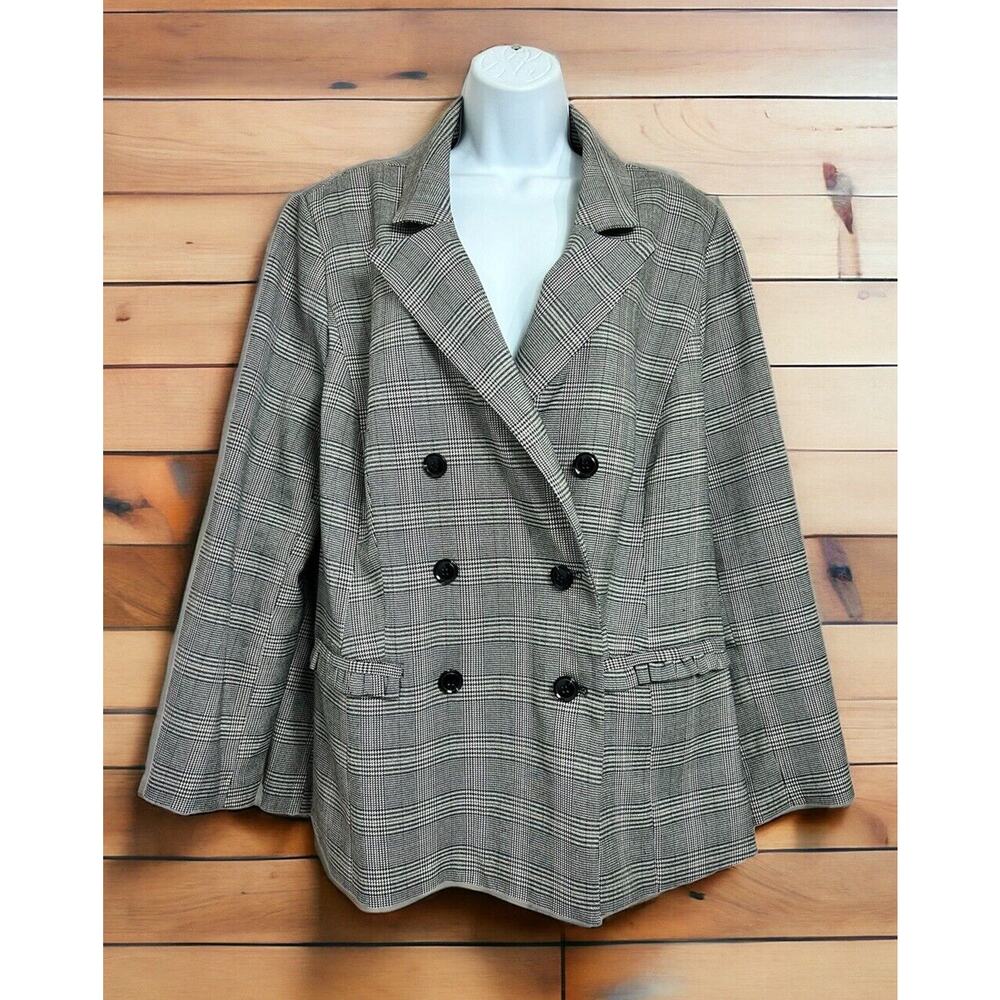 ELOQUII Plaid Double Breasted Blazer Jacket Sz 16 Black White Career Office